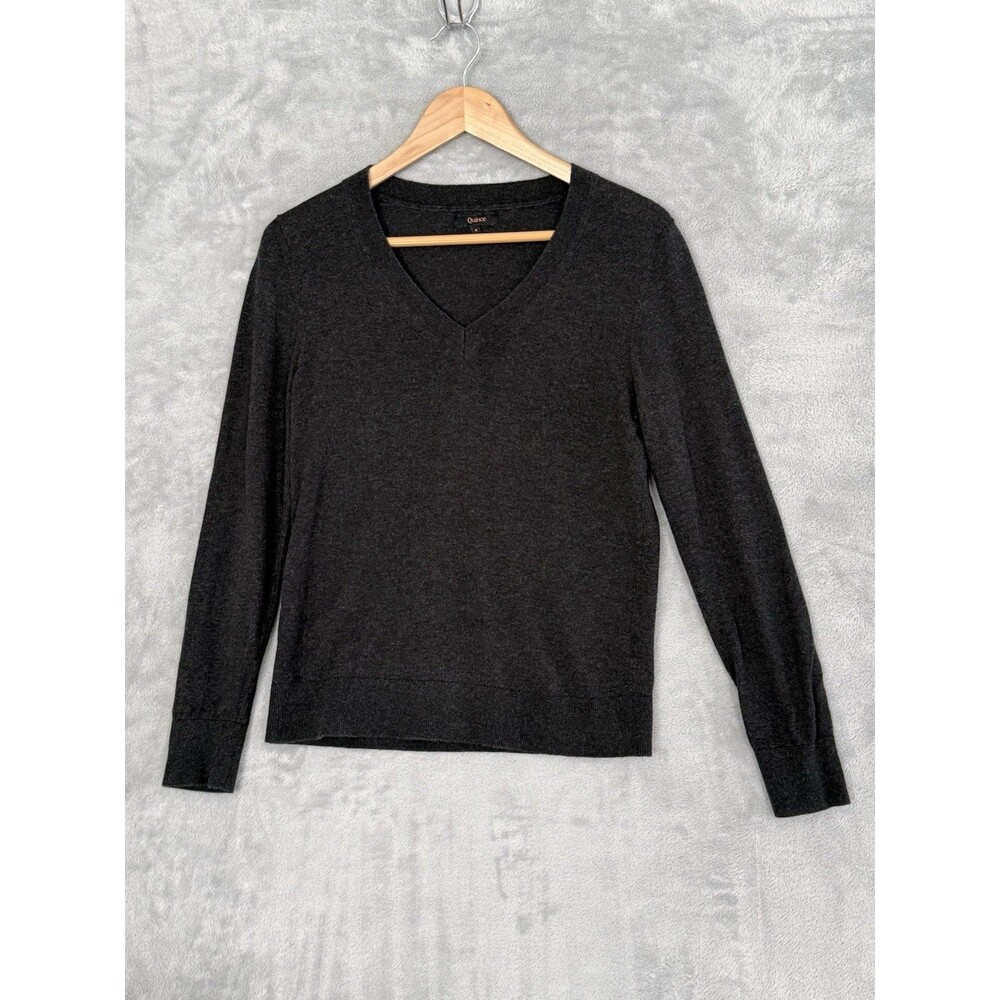 Quince Womens Lightweight Cotton Cashmere V Neck Sweater Small Heather Charcoal